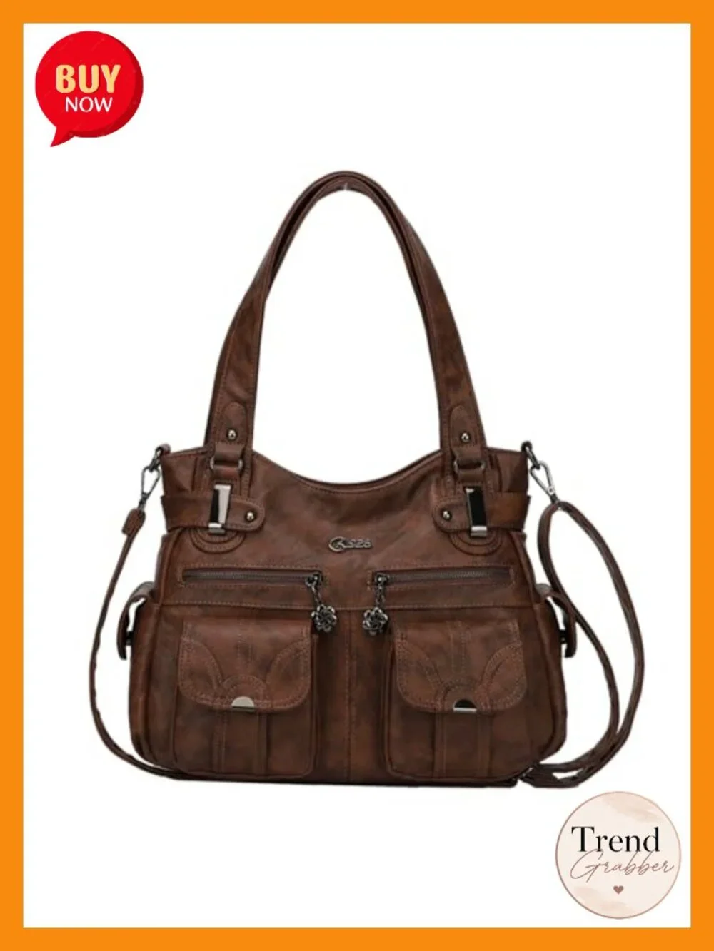 PU Leather Hobo Bag Multi-Pocket Shoulder Tote Purse Large
